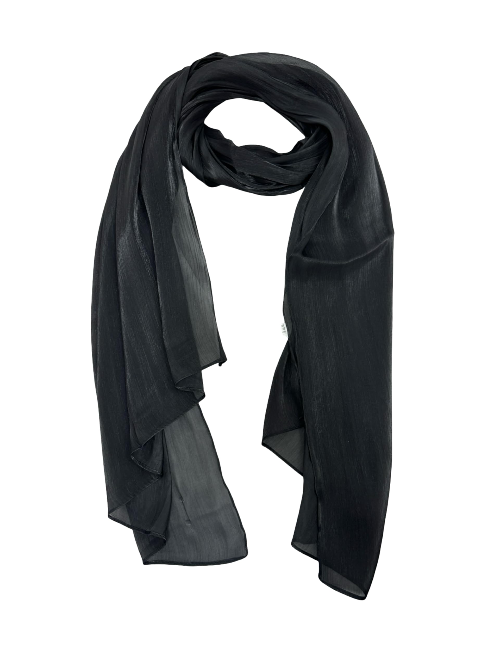 World Of Shawls Women's Black ’S Pleated Organza Crepe Scarf With Sheen 70X180cm | Elegant Lightweight Wrap For Party, Wedding & Evening Wear – Shiny Hijab & Shawl (Black)