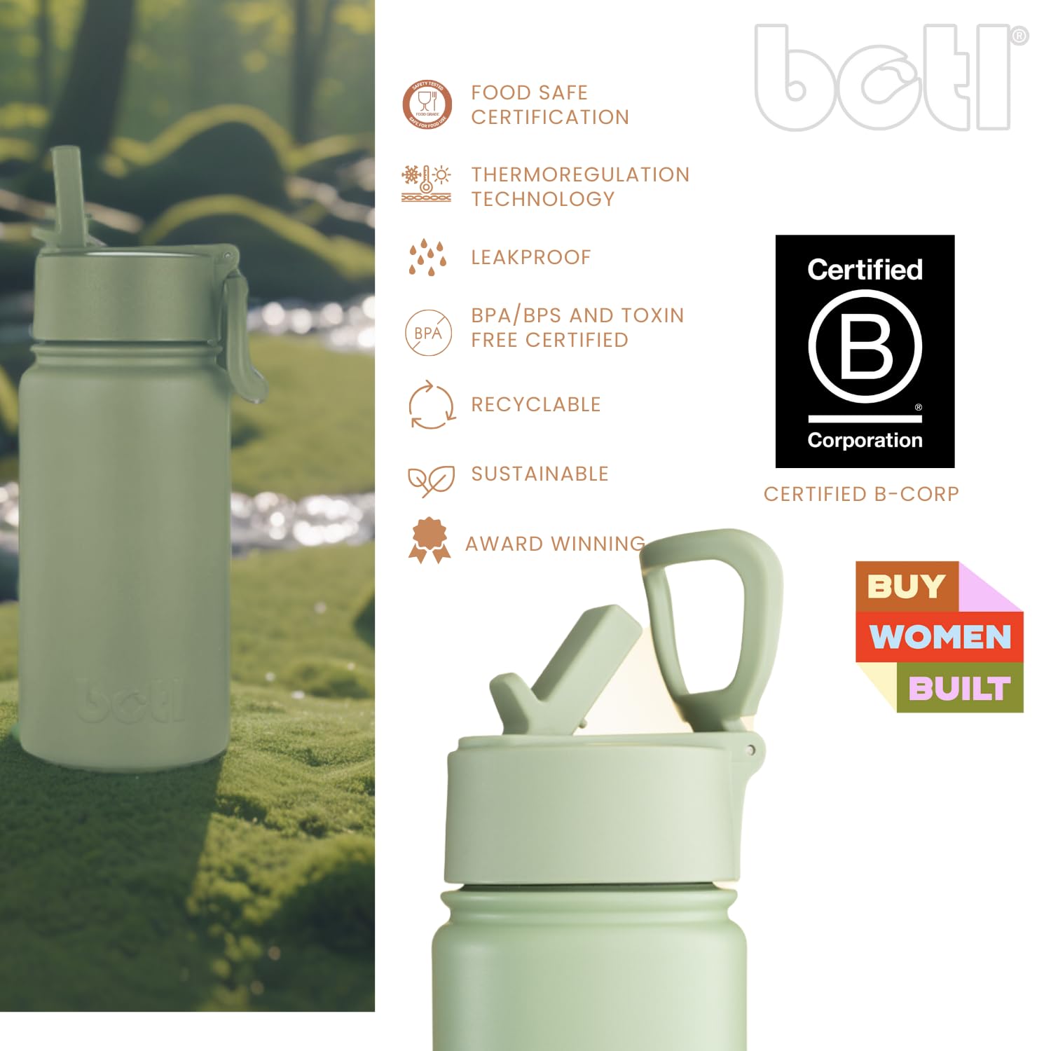 onegreenbottle 400ml Insulated Stainless Steel Water Bottle, Leakproof Vacuum Flask with Straw Lid & Carry Handle - Image 2