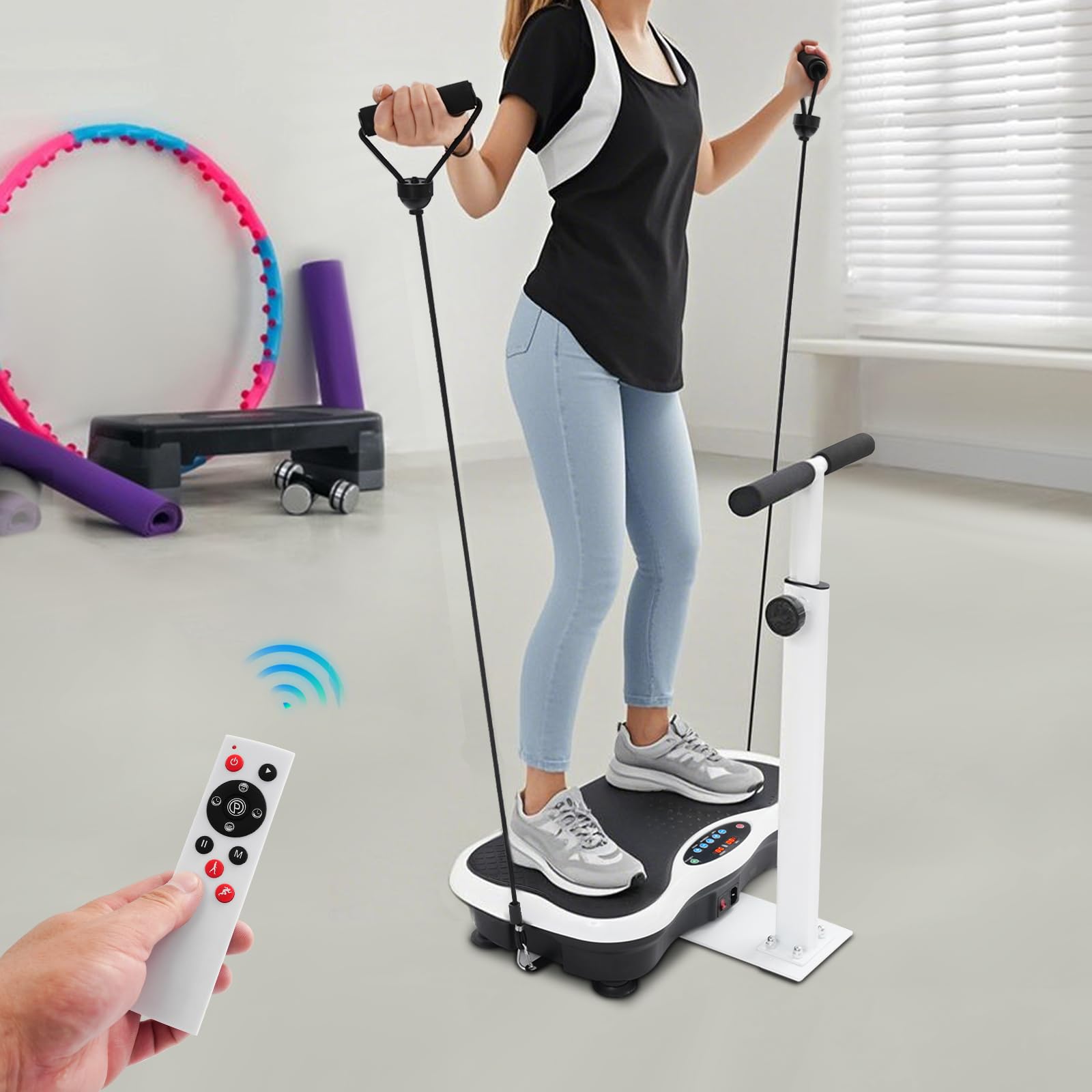 Pedana vibrante a 120 livelli, 10 programmi di allenamento, silenziosa, con fasce di allenamento, fino a 150 kg, per allenamento domestico