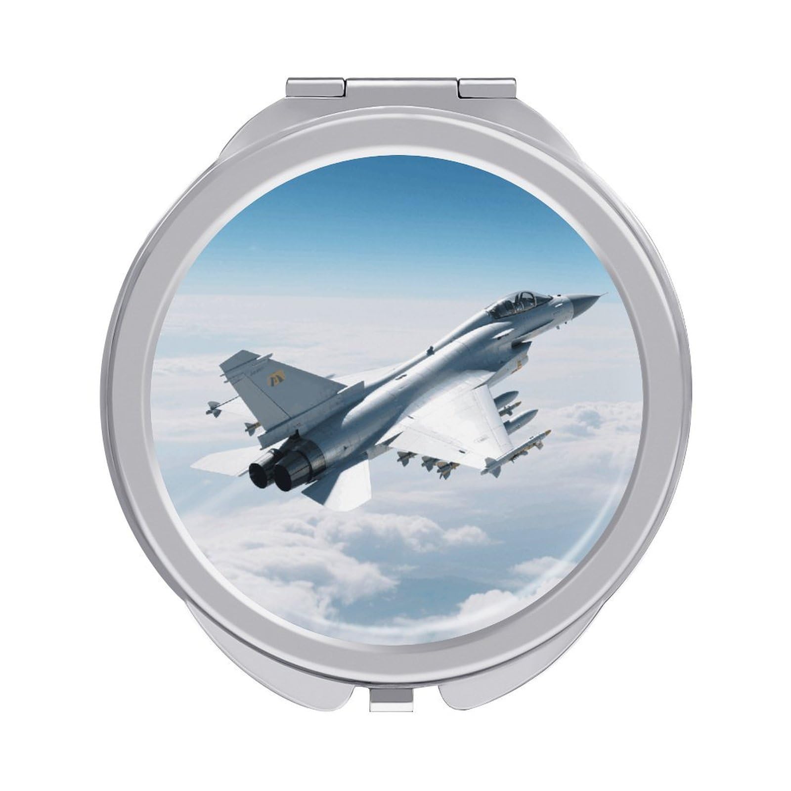 Compact Hand Mirror with 1x/2x Magnifying Round Travel Makeup Mirror Mini Foldable Aircraft Fighter Jets Cosmetic Mirrors Travel Essentials Gift for Women Girl Portable for Pocket Purse -Silver