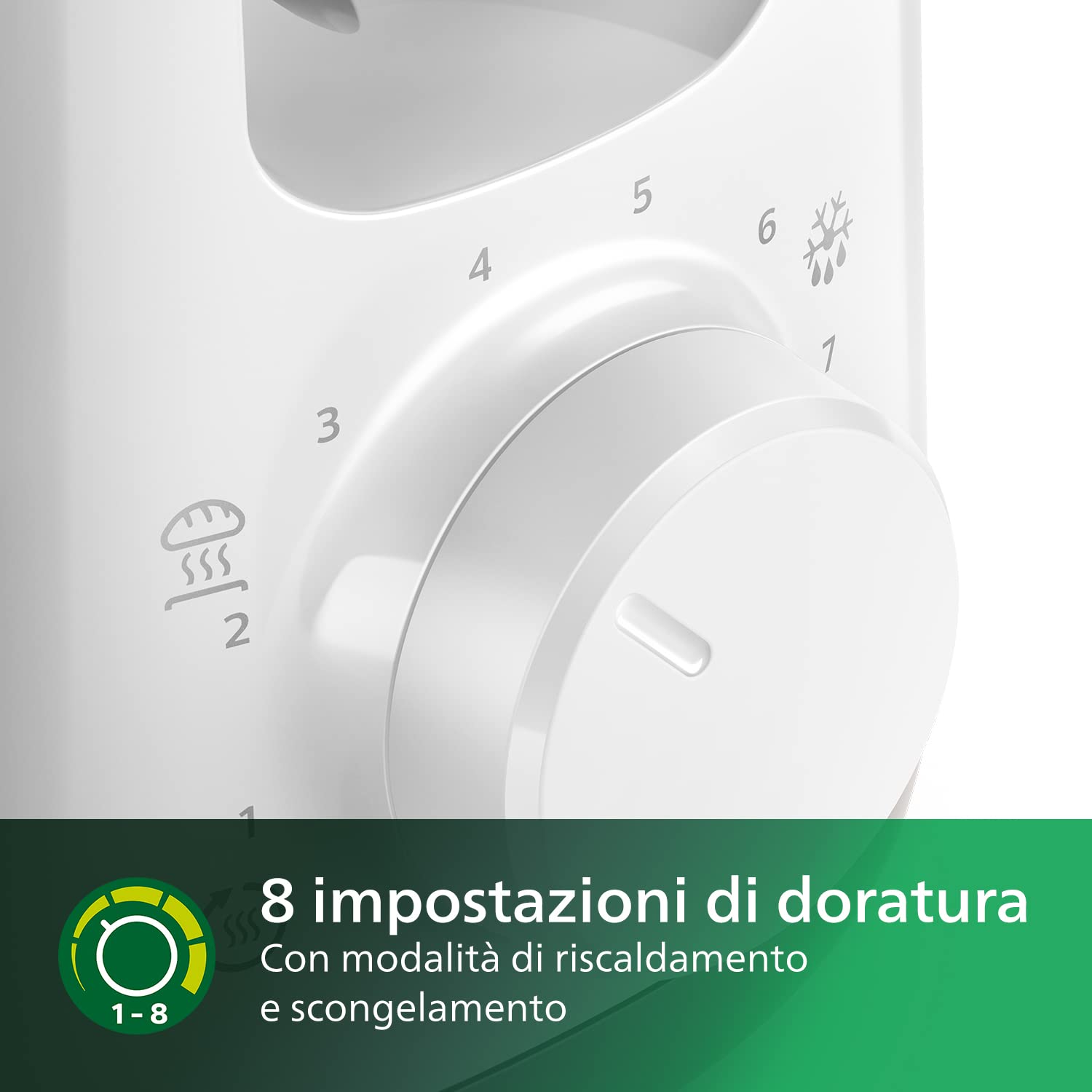 Philips Tostapane - Fessura Ampia, 8 Impostazioni, Scongelamento e Scalda Brioche Integrato, Antiscottature, Auto Spegnimento, Bianco (HD2590/00)