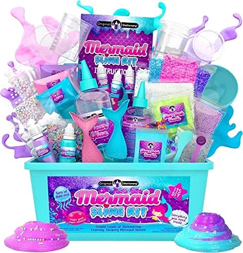 Original Stationery Mermaid Slime for Girls, 35 Pieces to Make DIY Glow in The Dark Slime with Lots of Glitter Slime Add Ins, Great Mermaid Gifts for Girls 9-12