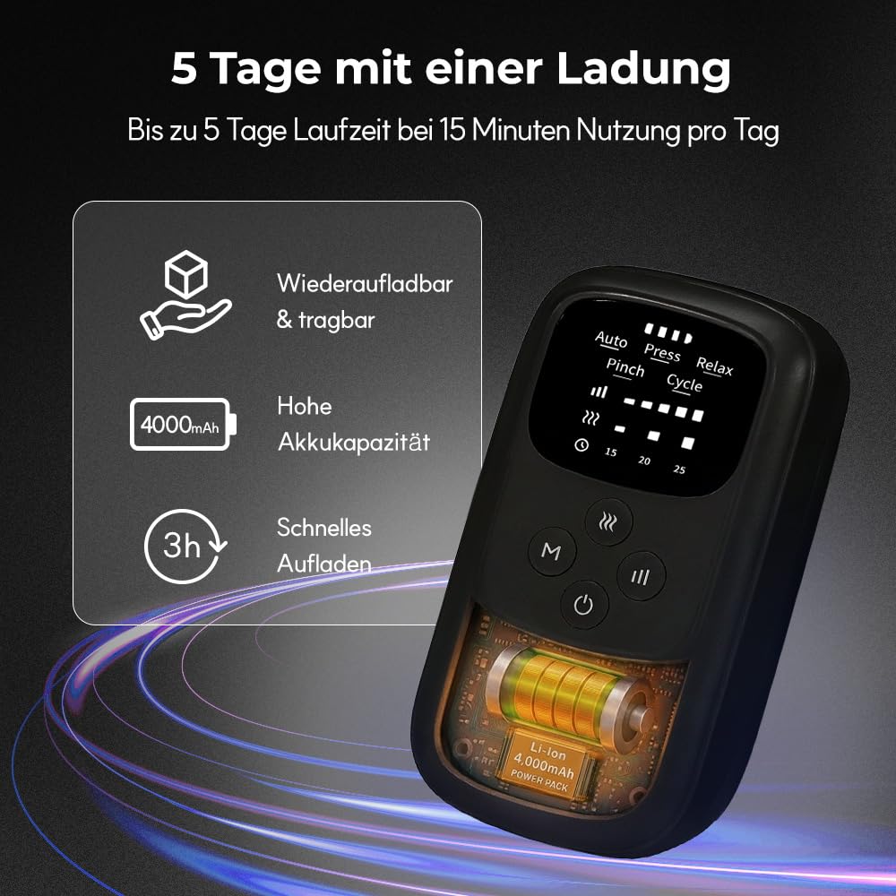 HuBDIC HubiCare Kabelloses Beinmassagegerät mit Wärme- und Luftkompression für Durchblutung und Schmerzlinderung, 5 Modi mit 5 Intensitäten, reduziert Schwellungen, Muskelentspannungsgerät (Schwarz)