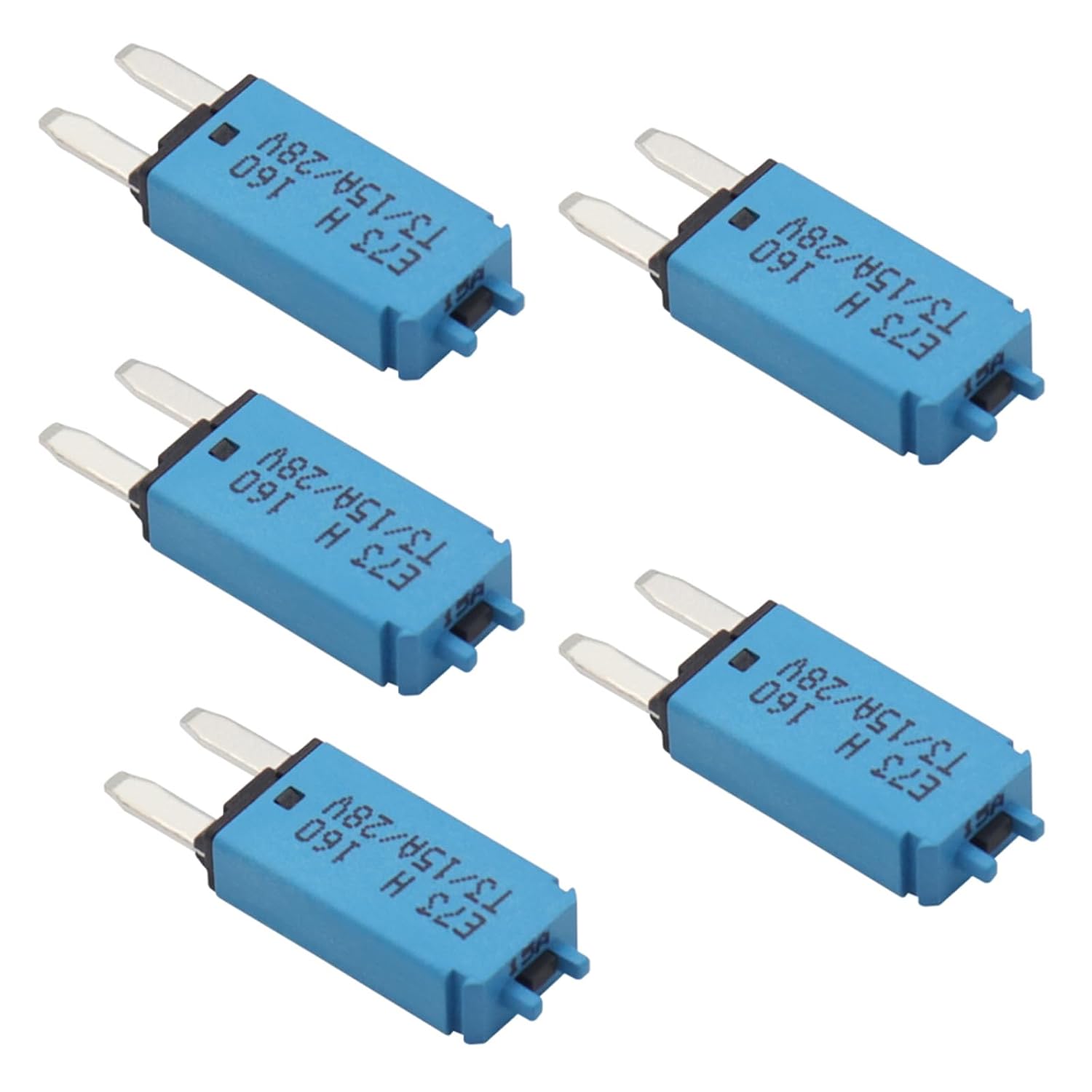 EATAKWARD E73 Mini Circuit Breakers, 15Amp Manual Reset, DC 28V Mini Blade Fuses Breakers for Automotive Marine RV Car Truck Solar Panel 5 Pack