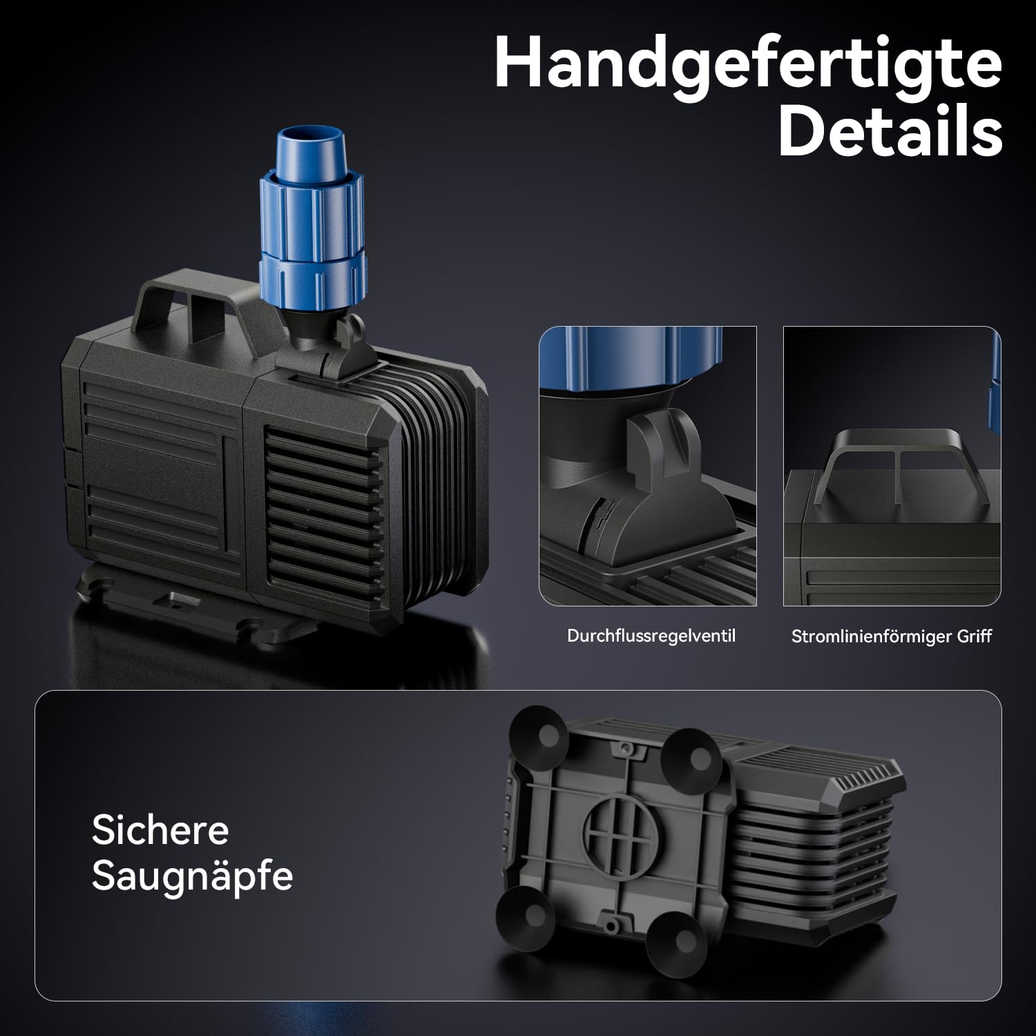 Tauchpumpe 5000L/H (MAX) 100W Wasserpumpe, Amphibisch Teichpumpe, Aquarium Pumpe mit 2 Düse, Springbrunnenpumpe für Teiche, Steingärten, Garten, Bachlaufpumpe Max Förderhöhe 4.2m