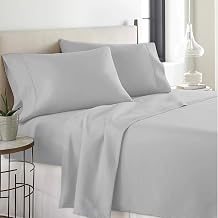 600 Thread Count Luxury Sheet Set, 100% Cotton, Z Hem, Soft & Silky Sateen Weave, Fits Mattress Upto 17" Deep Pocket, 4 Piece Sheets and Pillowcases Set - Queen, Silver