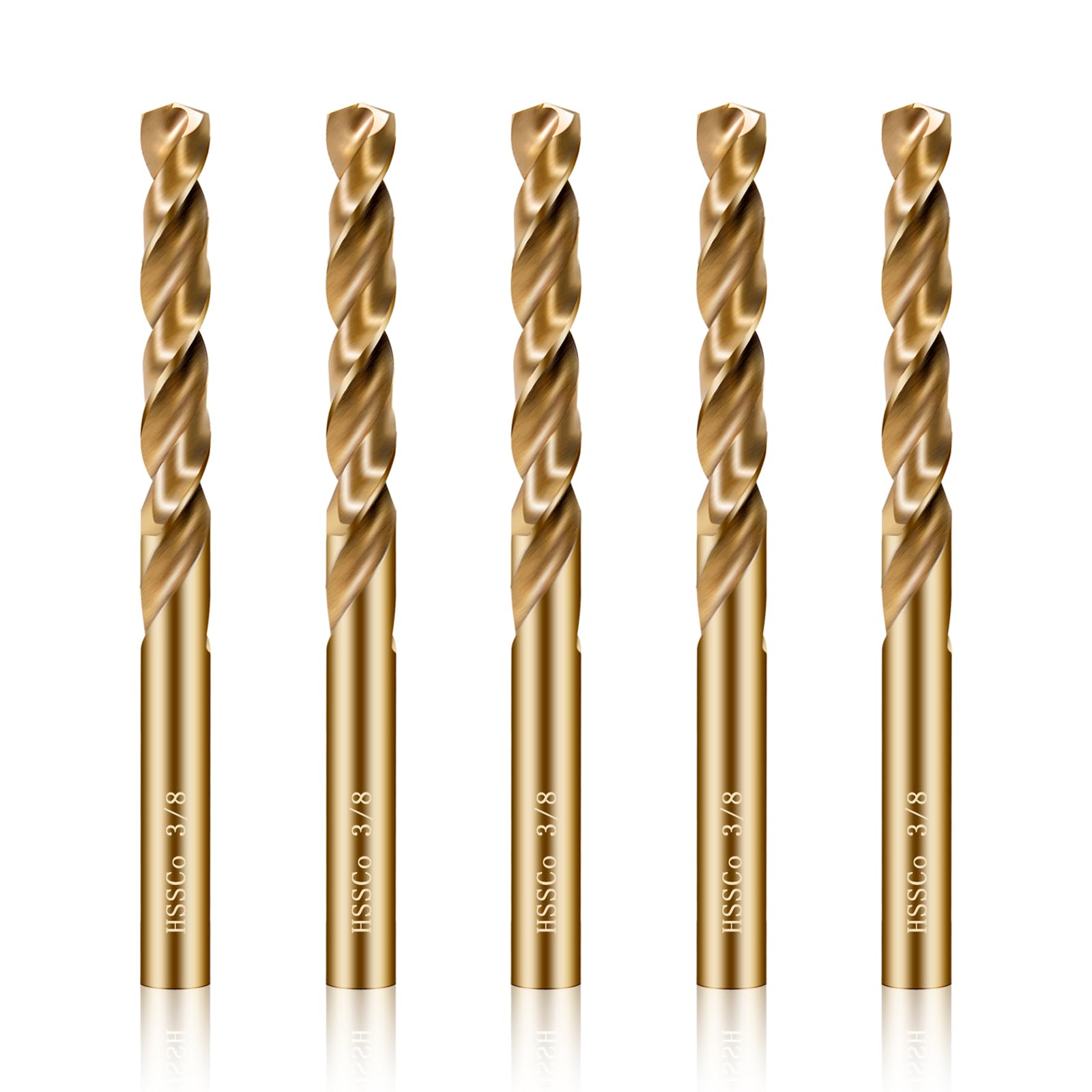 Set di punte per trapano al cobalto da 3/8", 5 pezzi, M35 in acciaio ad alta velocità, kit di punte per trapano in metallo di alta qualità per acciaio temprato, acciaio inossidabile, ghisa e legno