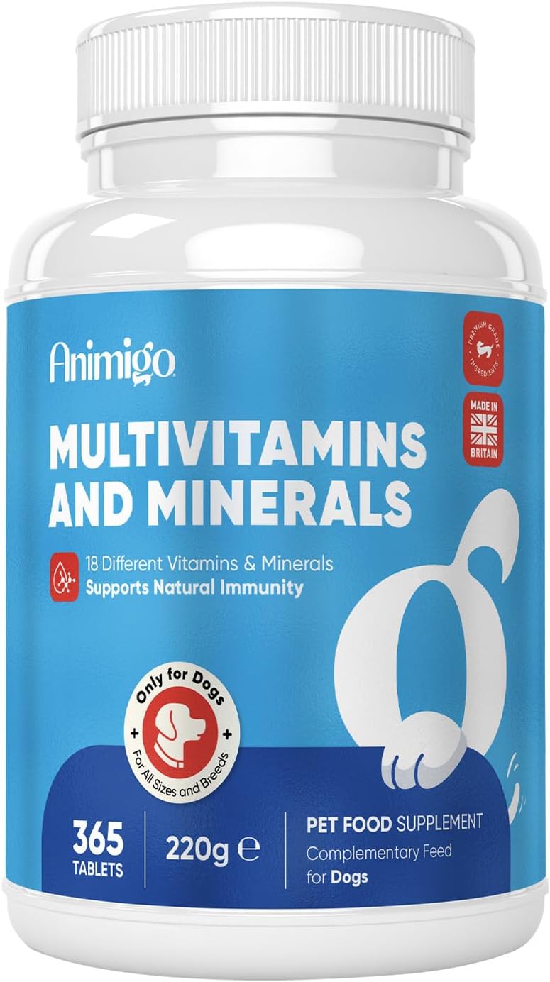 Multivitamins and Minerals for Dogs - 365 Chicken-Flavoured Tablets - With 18 Vitamins & Minerals - Supports Natural Immunity - Easy to Crush Tablets - For Dogs of All Age, Sizes & Breeds