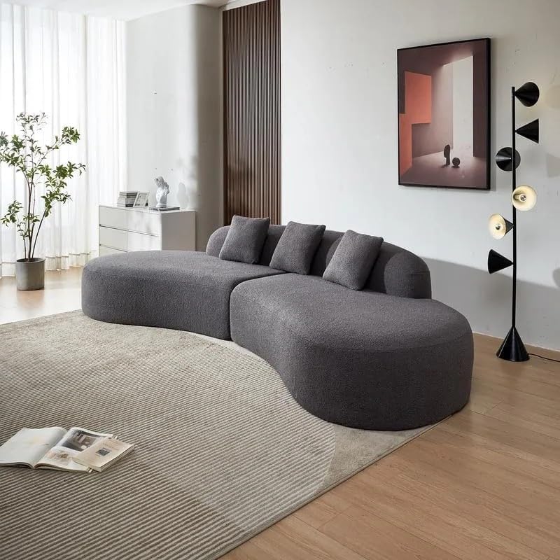 Image of Wooden Furniture City Modern Velvet Living Room Interior Curved Style chesterfiled Sofa Lounger 2-Pieces Sofa with Included Pillows (Grey, Towel Fabric)