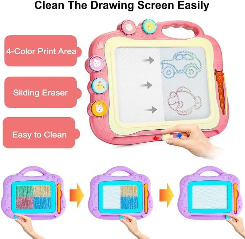 iNeego Kids Toys 3 Year Olds - 2 Pack Magnetic Drawing Board for 2-8 Year Olds Kids Drawing Board Girls Toys Boys Toys Magna Doodle 4 Colors Magnetic Doodle Board Learning Toy Gift for Kids(Pink)