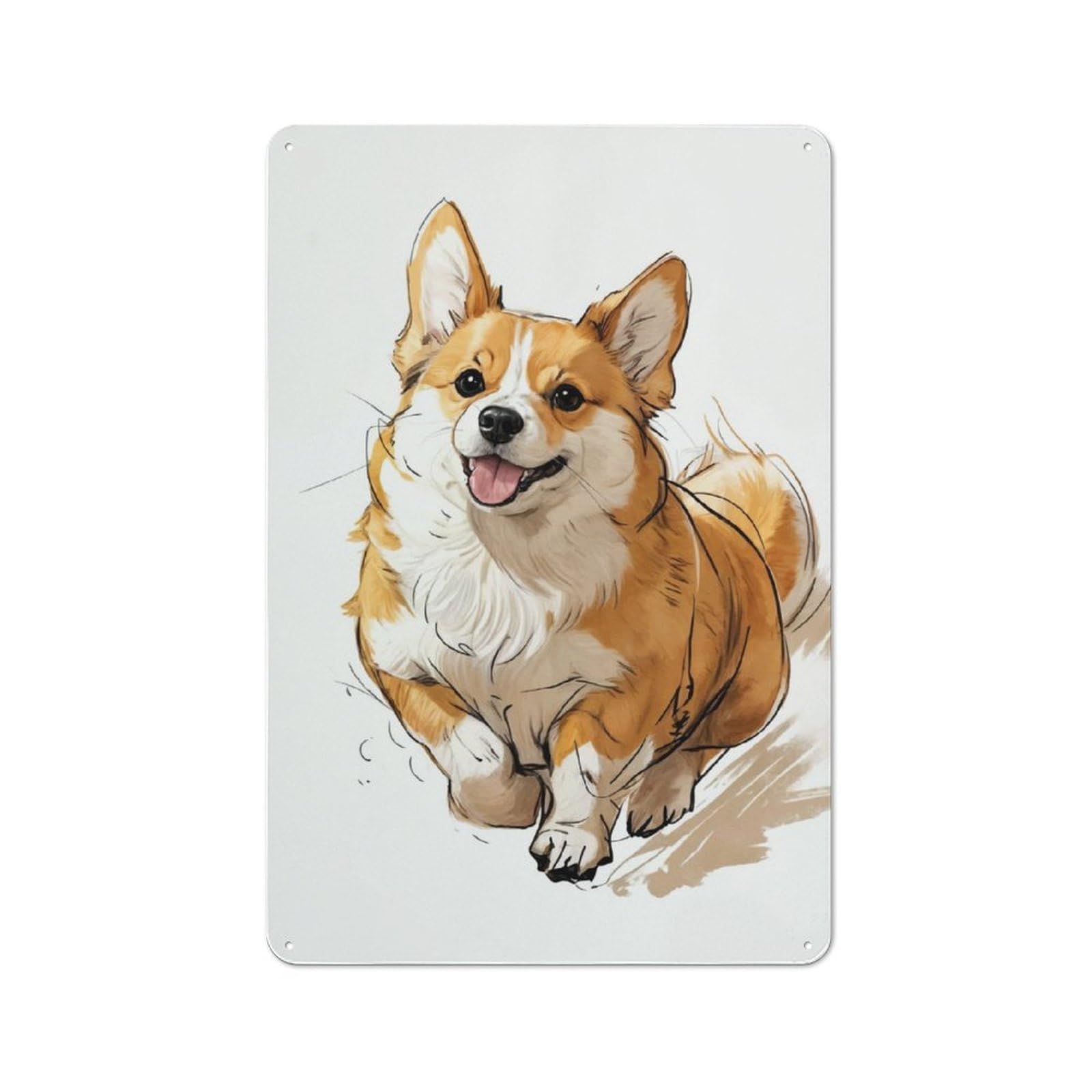 Junmoney Smiling Corgi Illustration Metal Sign 30X20cm With For Pub Or Café, Retro Decor, For Cooler-Month Interiors With Retro Character