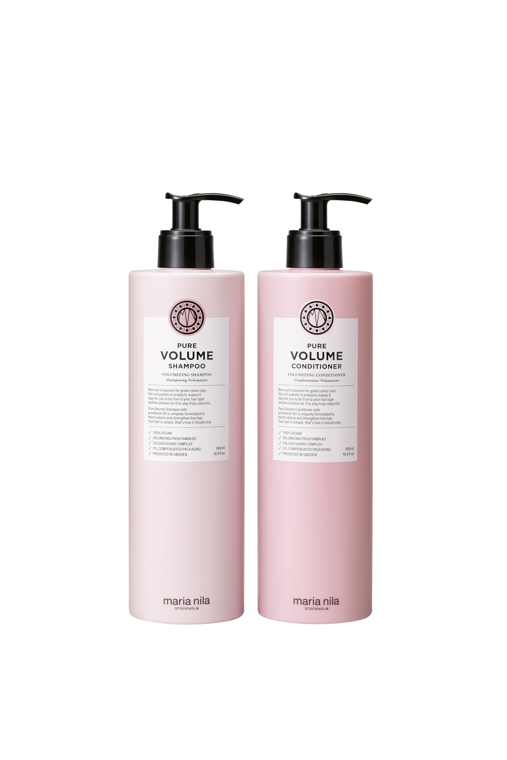 Maria Nila Shampoo und Conditioner Set für feines Haar - Pure Volume Duo Bundle Volumen Haarpflege Set mit Provitamin B5, ohne zu beschweren, Salon Qualität, vegan, sulfat- und parabenfrei, 2x 500ml