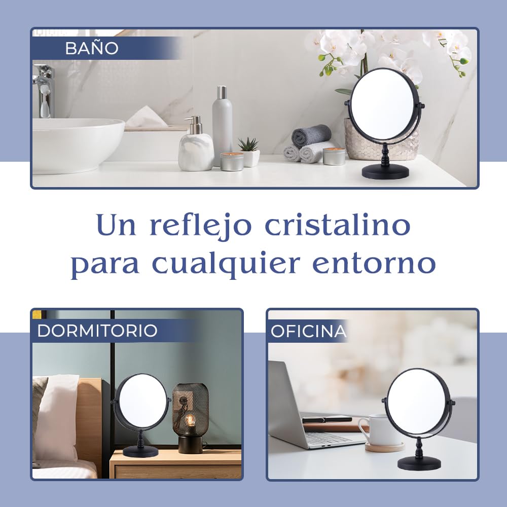Mirrorvana Espejo de Mesa de 15X aumentos con Soporte - diseño cosmético de Doble Cara 15X y 1X, Ideal para Escritorio, tocador o encimera de baño - 22,9 cm de Alto y 15,24 cm de Ancho (Negro)