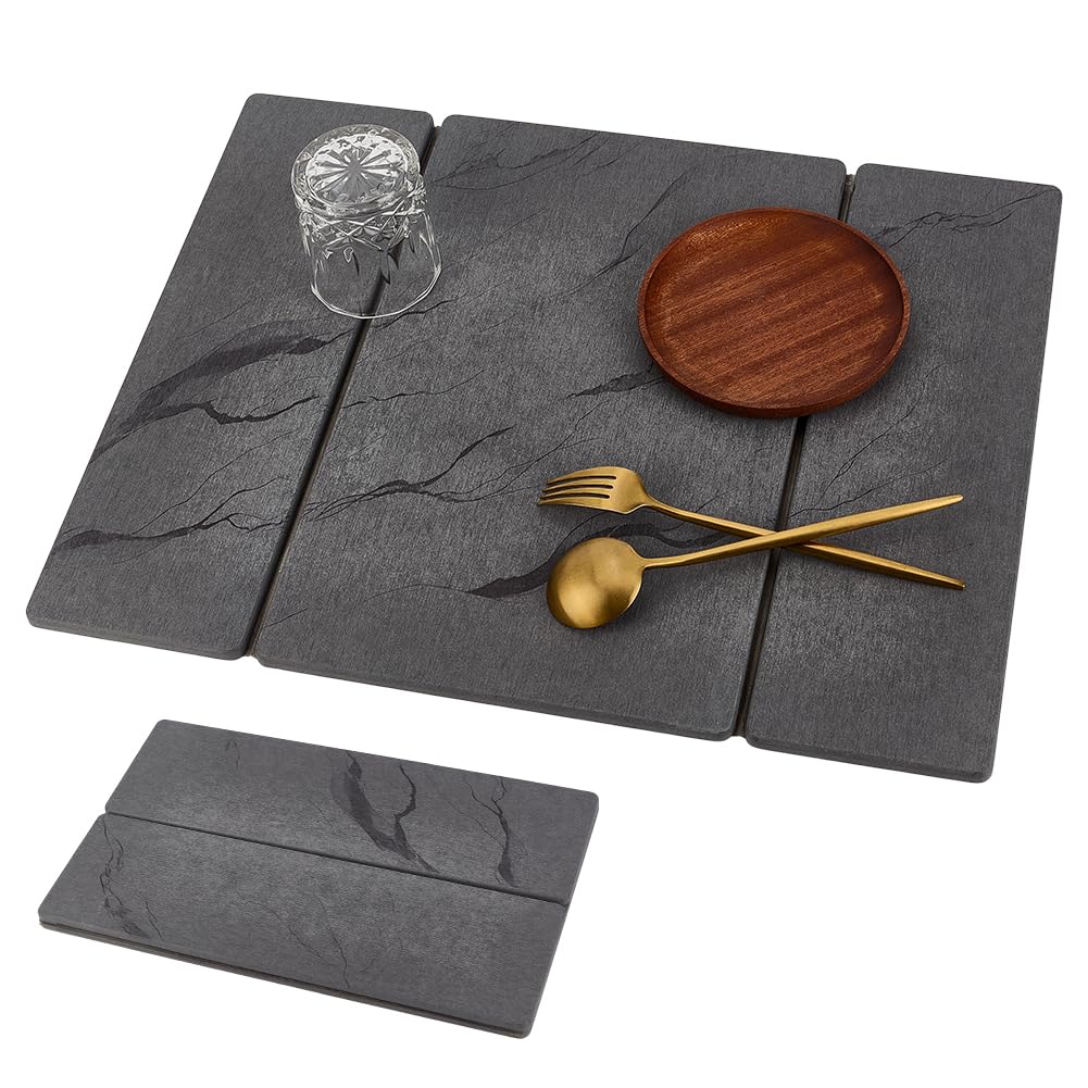 MAYJOYDIY Tapis Égouttoir en Pierre pour Plan de Travail Séchage Rapide 40x50cm Pliable en Terre de Diatomées pour Égoutter Bouteilles Ustensiles Tasses et Vaisselle (Gris Foncé)