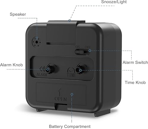 Miniatura 2 de Reloj despertador analógico Ankilo silencioso sin tictac, reloj despertador de viaje con luz, repetición, sonidos de pitido ascendente, reloj de
