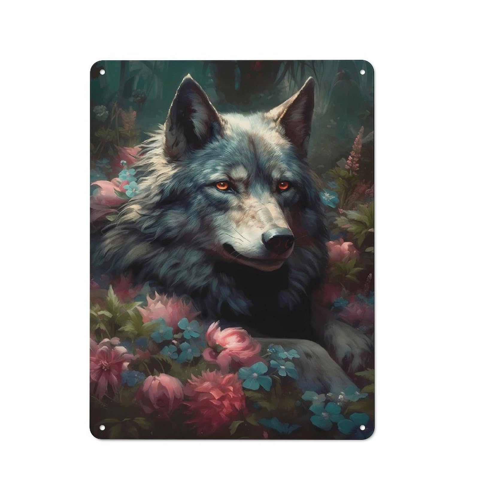 Tin Wall Plaque 40x30cm with Wolf Magical World for Guest Room Or Hallway, for Hallway Wall Decor Fans
