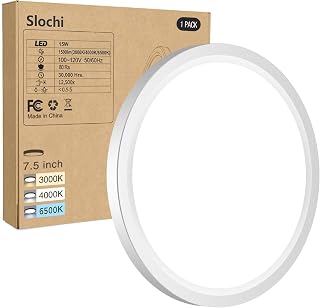 Slochi 7.5 Inch Ultra Thin Flush Mount LED Ceiling Light - 3CCT 3000K-6500K, 15W 1600LM 100W Equivalent for Bedroom Kitchen Bathroom
