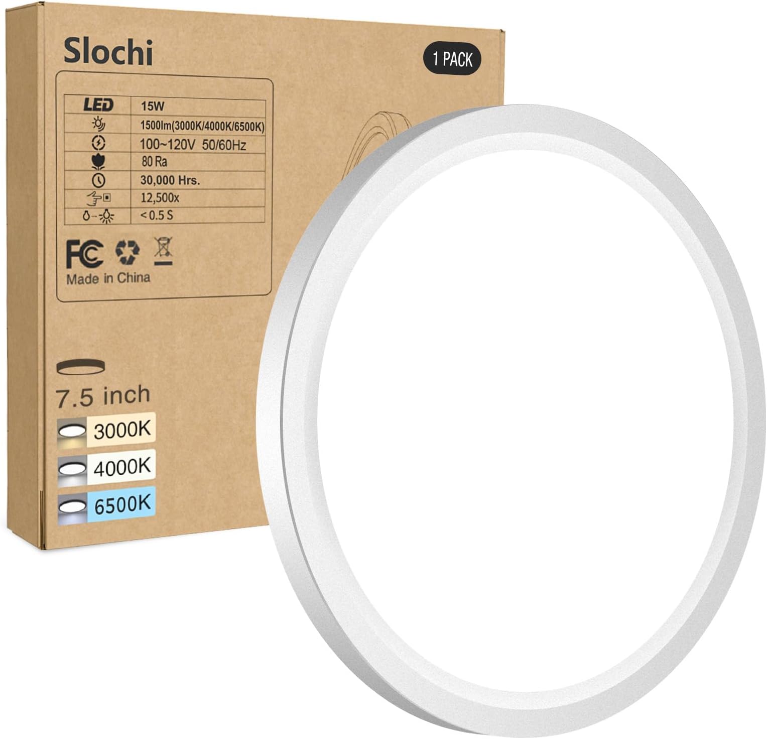slochi Flush Mount Ceiling Light Fixtures - 3000K-4000K-6500K & 100W Equivalent Flat led Lights for Room Ceiling,Ultra Thin Round White Ceiling Lights for Living Room,Bedroom,Kitchen,Bathroom,Hallway