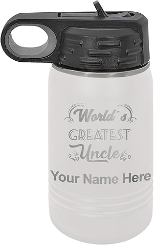 Miniatura 12 de LaserGram Botella de agua personalizada, el tío más grande del mundo, acero inoxidable de doble pared aislada al vacío con popote superior, regalo
