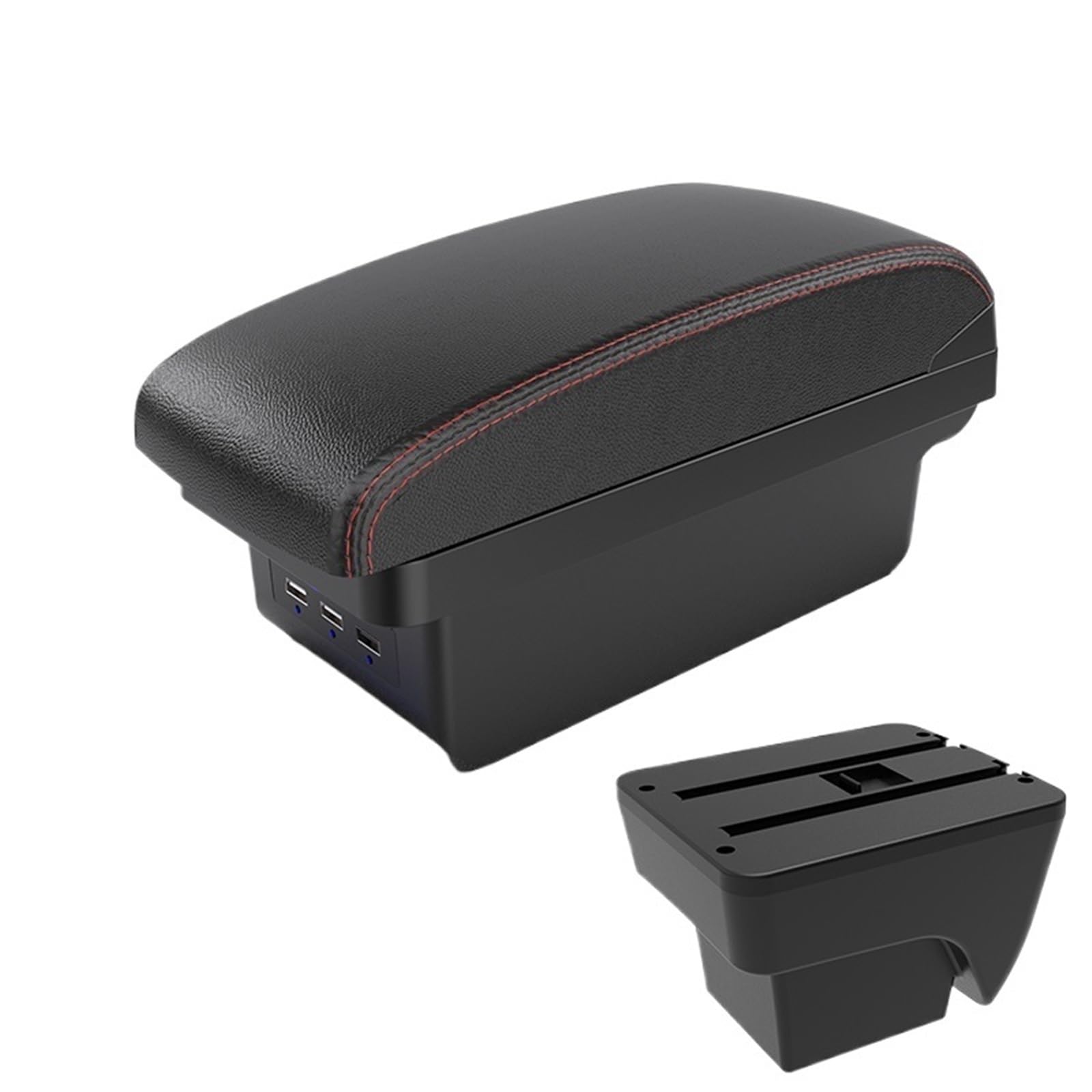 POZMNGTI Armrest Compartment Fit For SEAT IBIZA Car Armrest Modification Multifunctional Double-layer Storage Box With USB Charging Accessori(B1 Black red 3 USB)