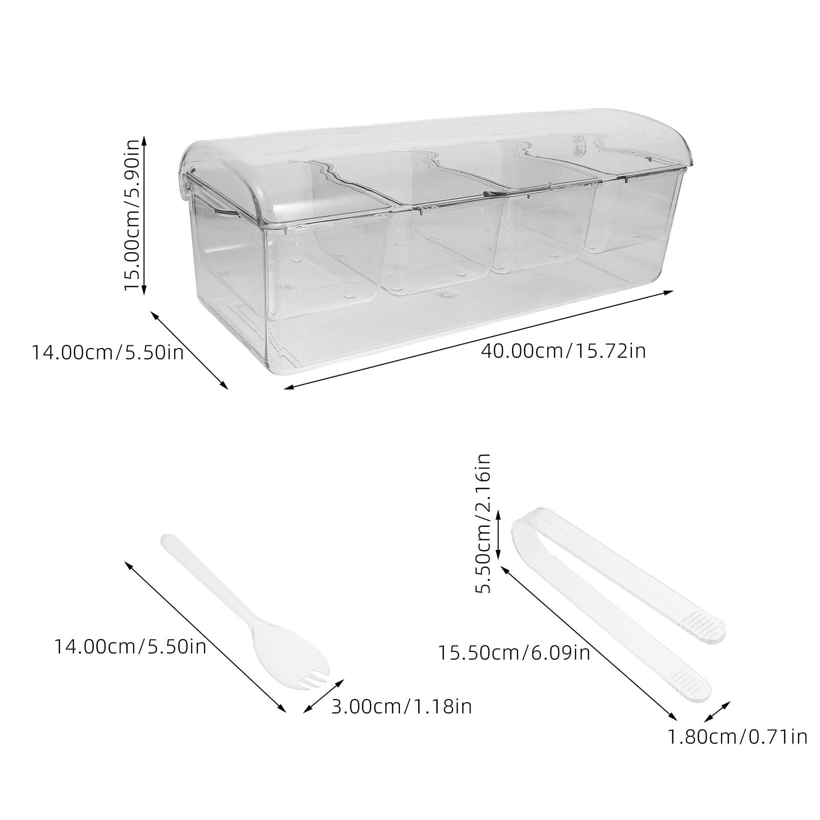 Housoutil Contenitore per Insalata Refrigerato Trasparente con 4 Scomparti Separati, Set Portacondimenti con Coperchio in Plastica, Organizer Alimenti per Picnic, Barbecue e Riunioni