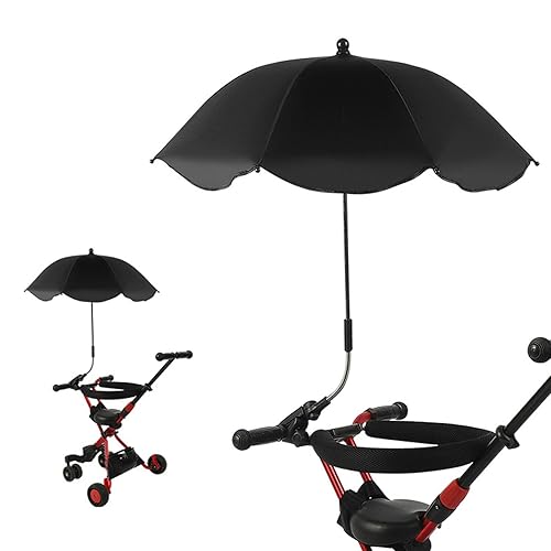 Miniatura 12 de Sombrilla para cochecito de bebé, paraguas universal de 14 pulgadas con abrazadera, parasol ajustable de 360 grados para cochecito UV, paraguas