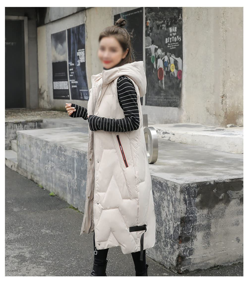 Gilet Invernale Lungo Da Donna, Con Cappuccio, Invernale, Senza Maniche, Caldo, Con Tasche, Gilet Invernale Imbottito Lungo Trapuntato Giacca Da Donna Smanicato Piumino,Bianca,XL