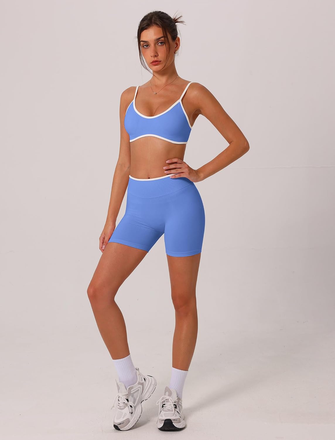 ABOCIW Workout Sets for Women Color Block Sports Bra Hidden Scrunch High Waist Biker Shorts 2 Piece Gym Yoga Outfits - Image 4