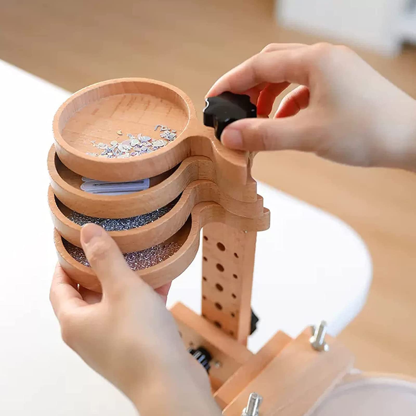 Soporte De Bordado, Bastidor De Punto De Cruz Ajustable De Madera con 4 Bandejas Giratorias, Clip De Escritorio Y Aros De Bordado De 15 Cm para Manualidades Y Costura.