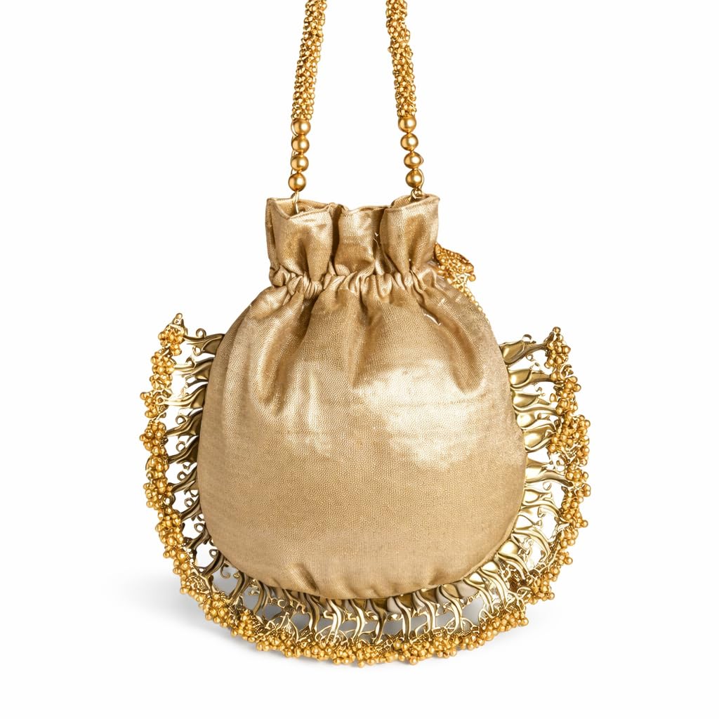 Tissue Silk Metal Peacock Gota Hand Embroidery Work Potli Bag for Ladies & Girls | Women Shagun Pouches for Festive Seasons | Batwa Bag Bridal Purse With Embroidery.-image-26