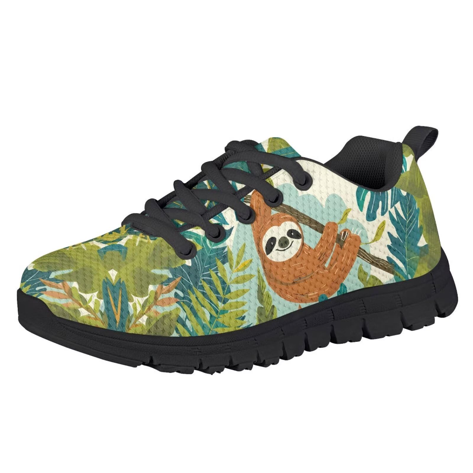 Doojoayie Big Girls Running Shoes Size 2 Funny Sloth School Sneakers for Girls Casual Outdoor Athletic Sneakers Big Kids Simple Lace Up Athletic Bowling Shoes