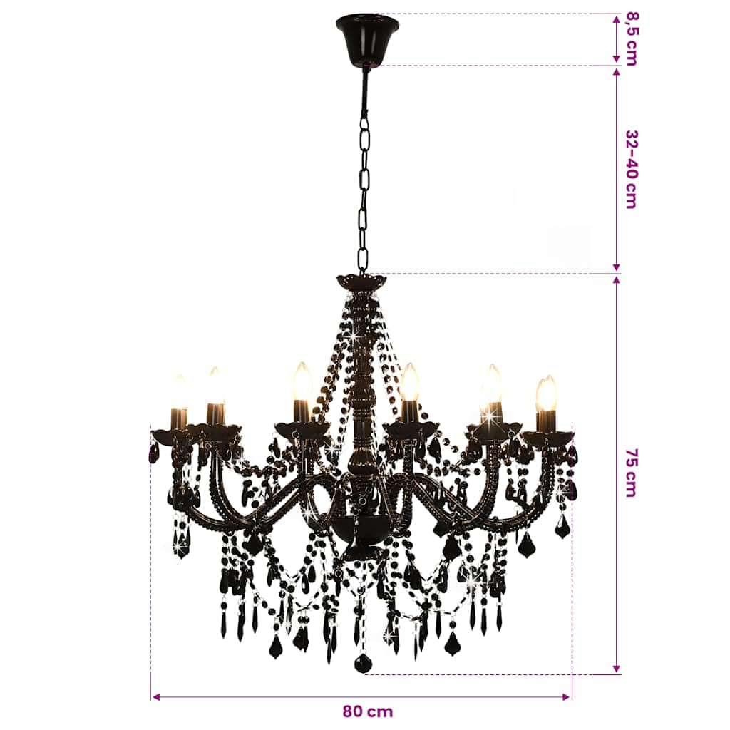 vidaXL Lámpara de Araña con Cuentas Iluminación Interiores Diseño Extravagante Atrevido Moderno Óptima Iluminación Negras Redonda 12 Bombillas E14