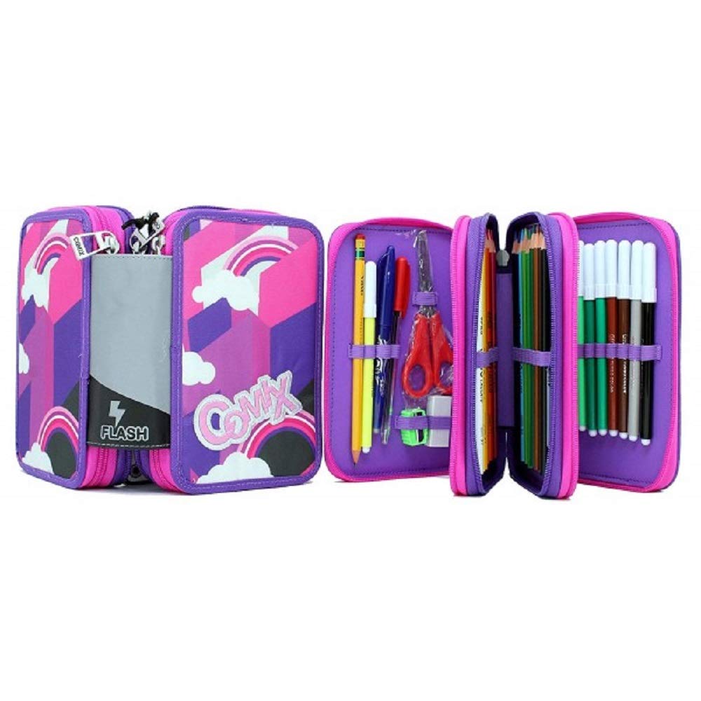 Schoolpack Zaino Scuola Comix Flash Viola Organizzato + Astuccio Completo 3 Zip