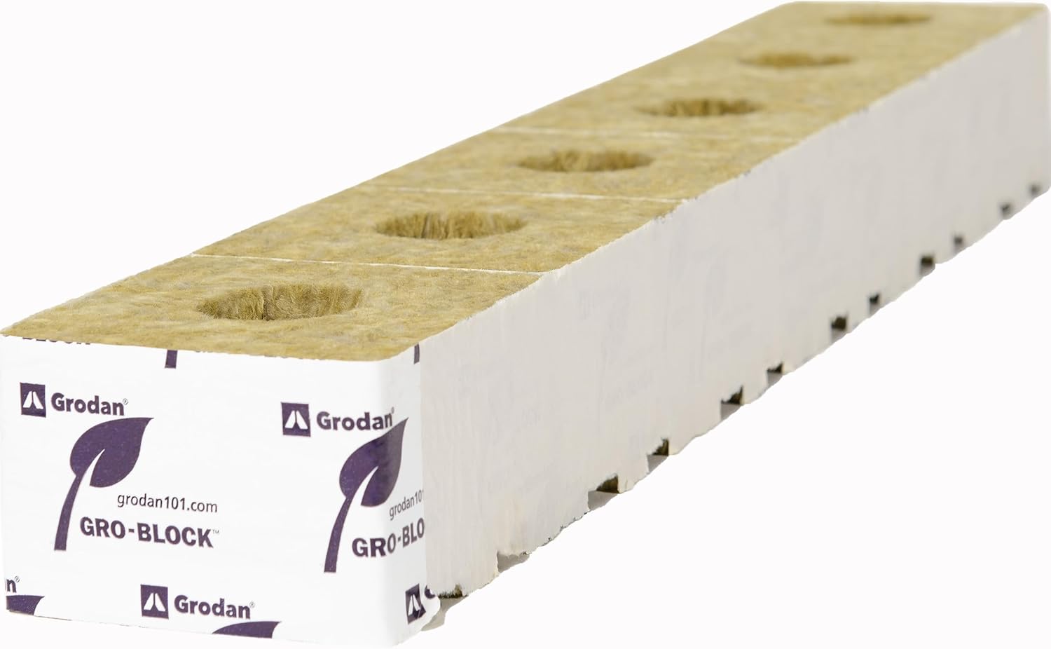 Grodan GRO-Block Improved GR6,5 - Small 4" (4 x 4 x 2.6) with Hole - Unwrapped Strips in Carton, 216 Units (36 Strips of 6)