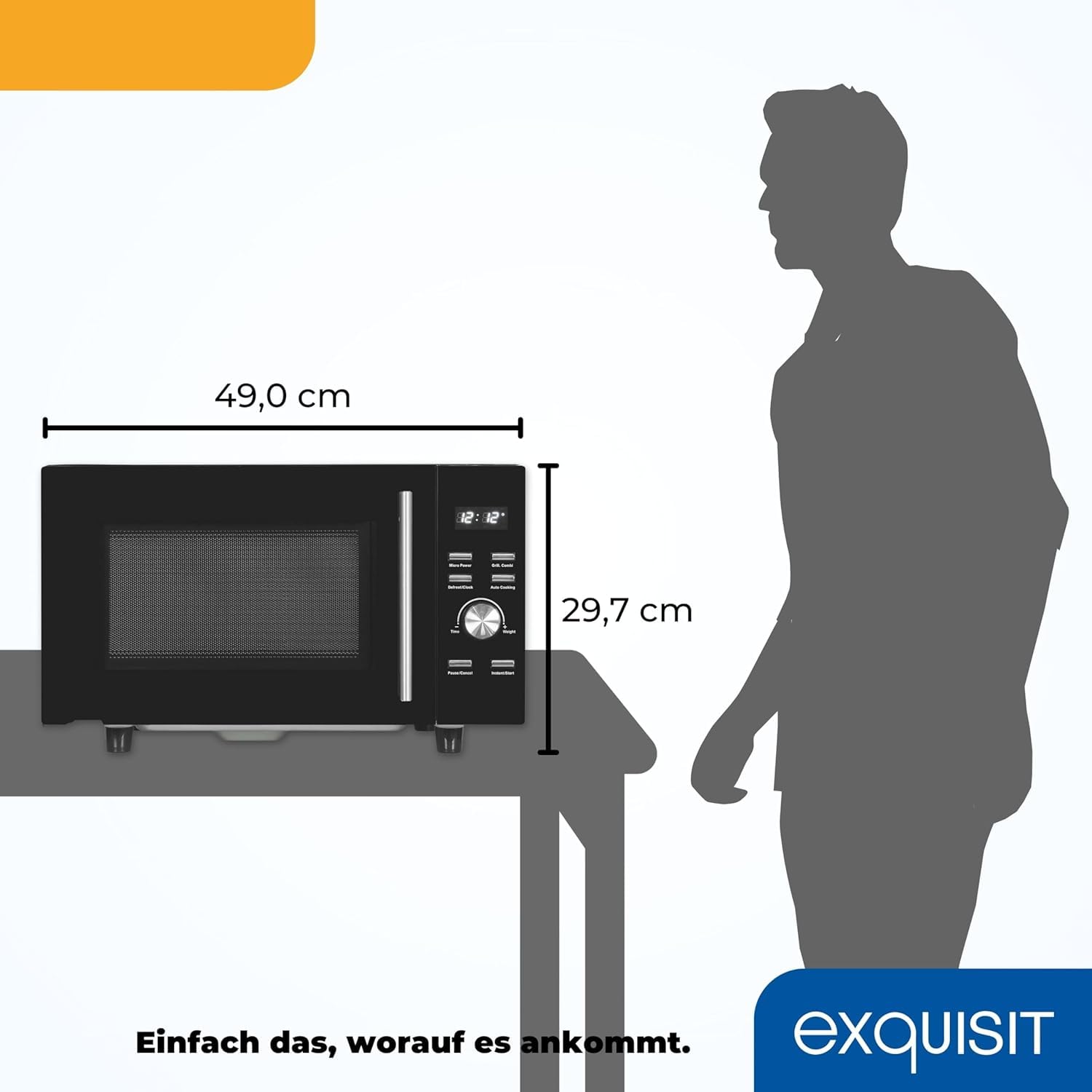 Exquisit Mikrowelle mit Grill & Flatbed - 23 Liter, 750 W, Schwarz | Ohne Drehteller, 1 000 W Grillfunktion, 5 Leistungsstufen, digitales Display – kompaktes Schwarz-Matt-Design