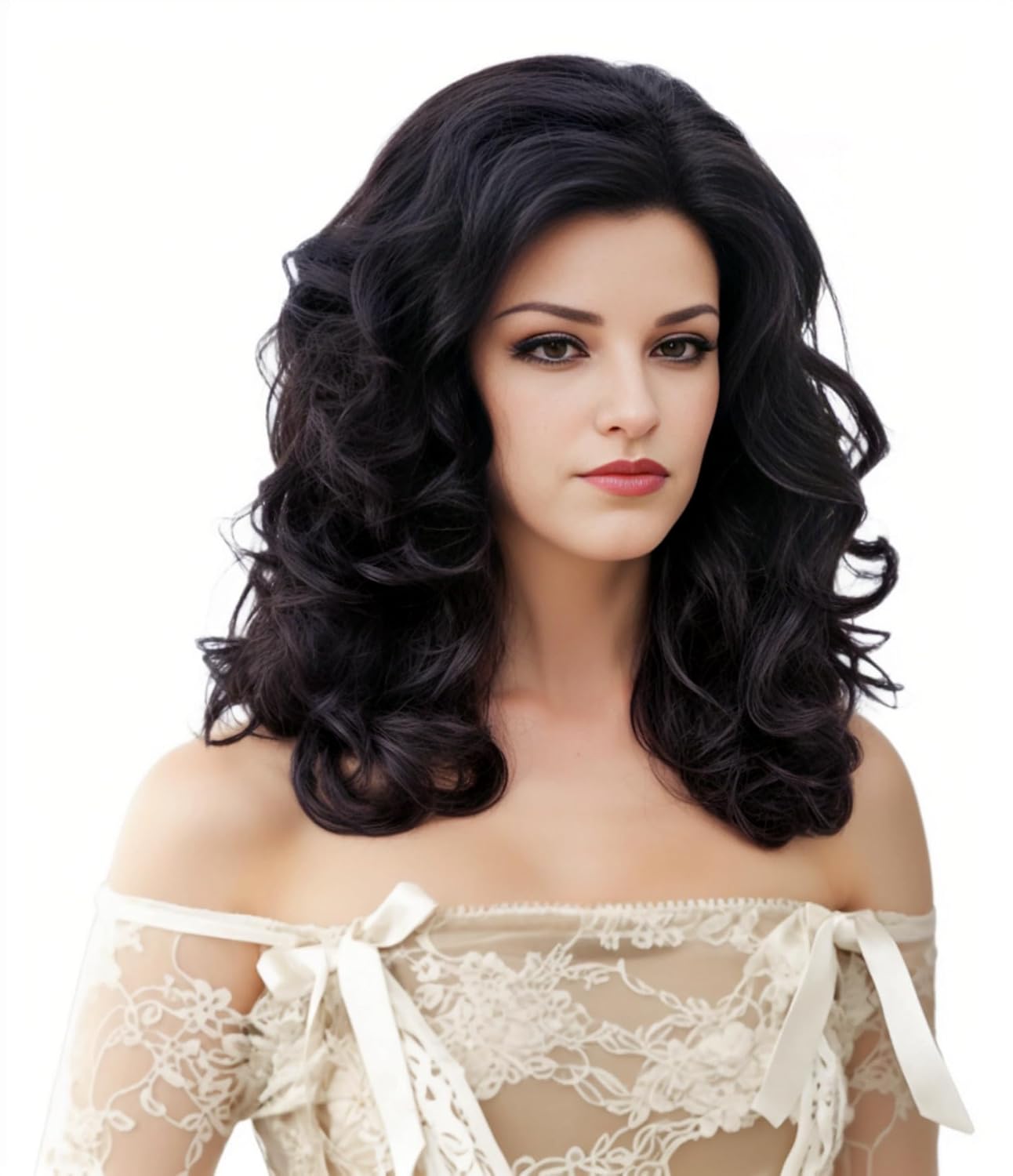 16 Inches Black Wigs for Women Long Wavy Wig Synthetic Natural Shoulder Length Wig for 70s 80s Cosplay,Halloween,Daily Use - Image 3