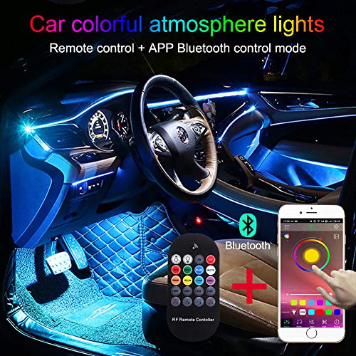 TABEN Luz Ambiental Interior del automóvil 64 Colores Control de la aplicación + Controlador Remoto RGB Decoración del automóvil Atmósfera Kit de luz Atmósfera de Fibra óptica Luces de neón 1W 12V 6m
