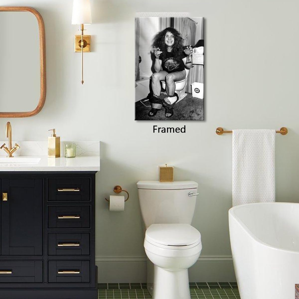 Generic Framed Funny Movie Bathroom Art - Ozxy Osbaurne Toilet Poster - Black & White Canvas Print - 16 x 24 inches - Wall Art for Bathroom Decor