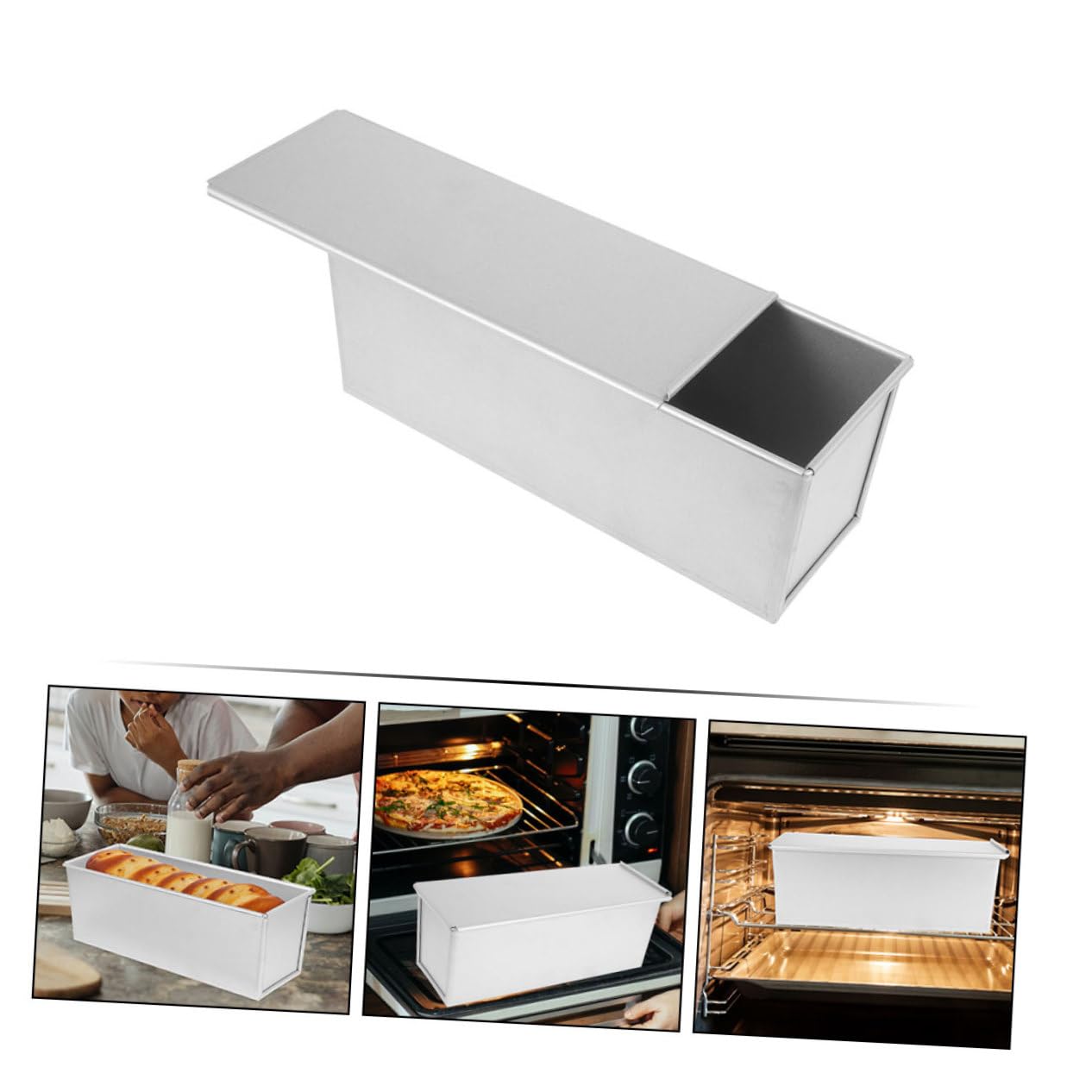 Molde para Tostadas con Tapa de Aleación de Aluminio Plata | Gran Capacidad, Antiadherente Calor Rápido, Calentamiento Uniforme, Uso en Cocina y Repostería