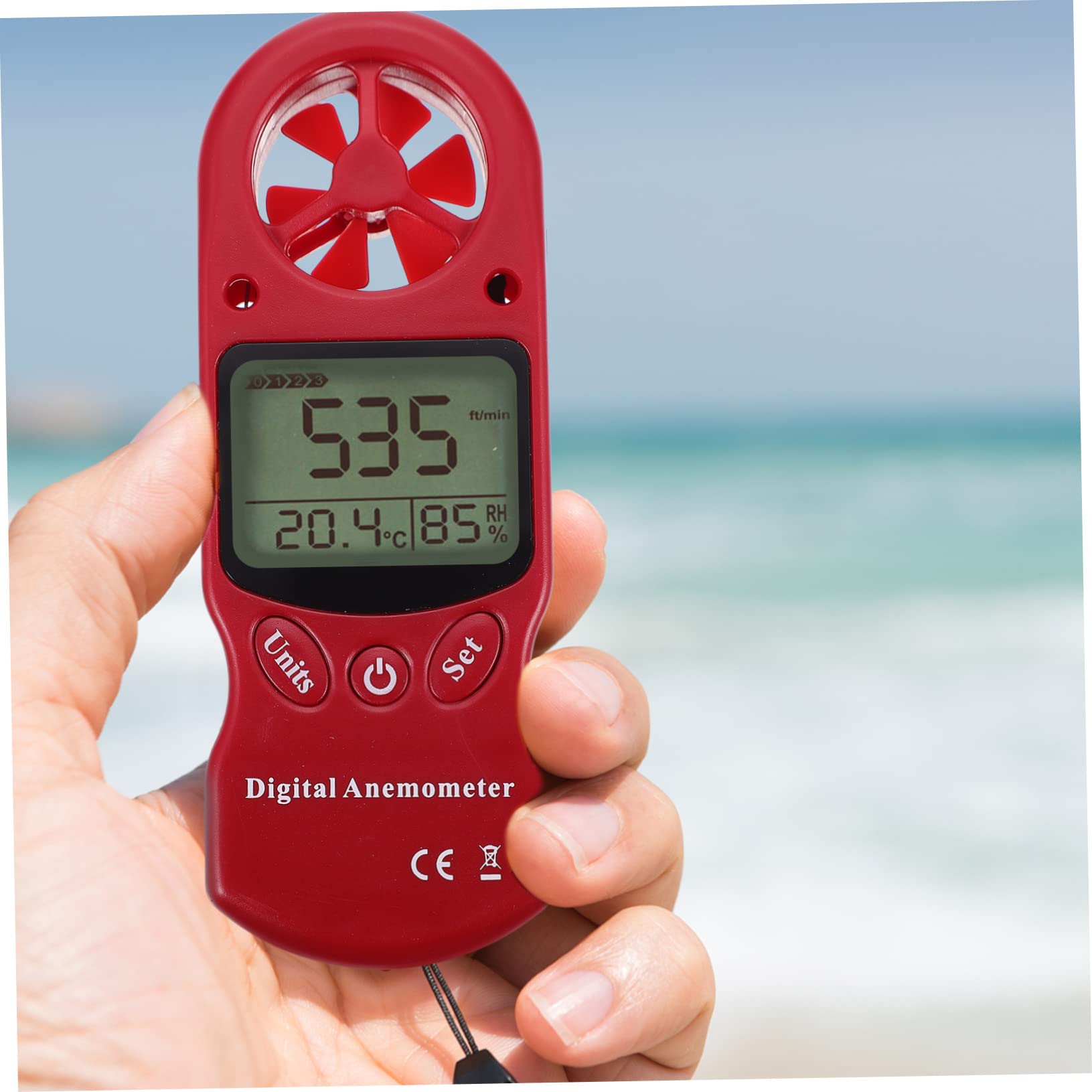 Anemometro Digitale Portatile con Termoigrometro, Misuratore di Velocità del Vento con Schermo Lcd Retroilluminato, Struttura in Plastica, 6 Pale per Sistemi di Ventilazione