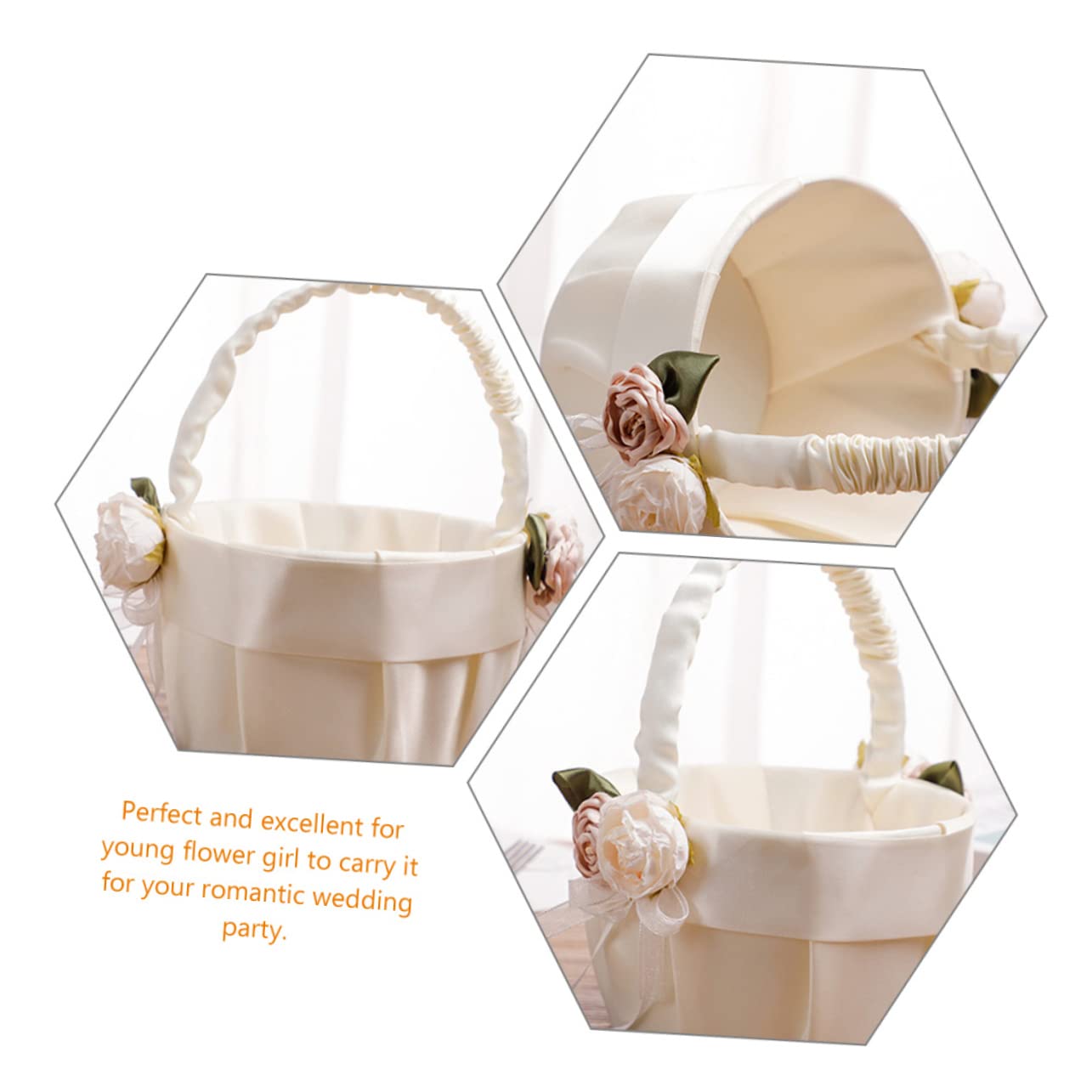 IMIKEYA 2 Stück Hochzeitsblumenkorb für Blumenmädchen Eleganter Handkorb mit Satin und Spitze Dekorativ und Leicht für Romantische Hochzeiten und Besondere Anlässe