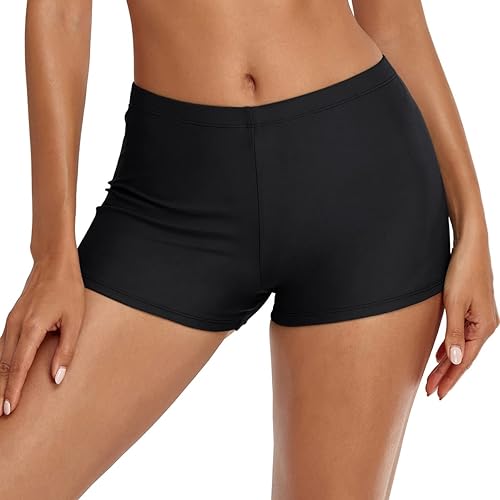 Pantalones cortos de natación para mujer, elásticos, parte inferior de tankini sólida, parte inferior de traje de baño deportivo