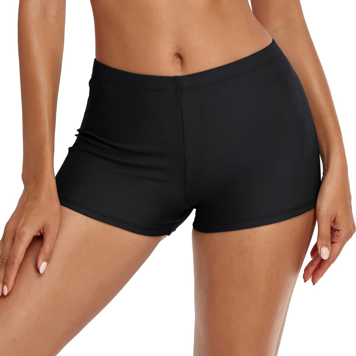 size.  L MISSVOG Swim Bottom Shorts Women High Waisted Board Shorts Stretchy Bathing Suits Shorts Bottoms Black M