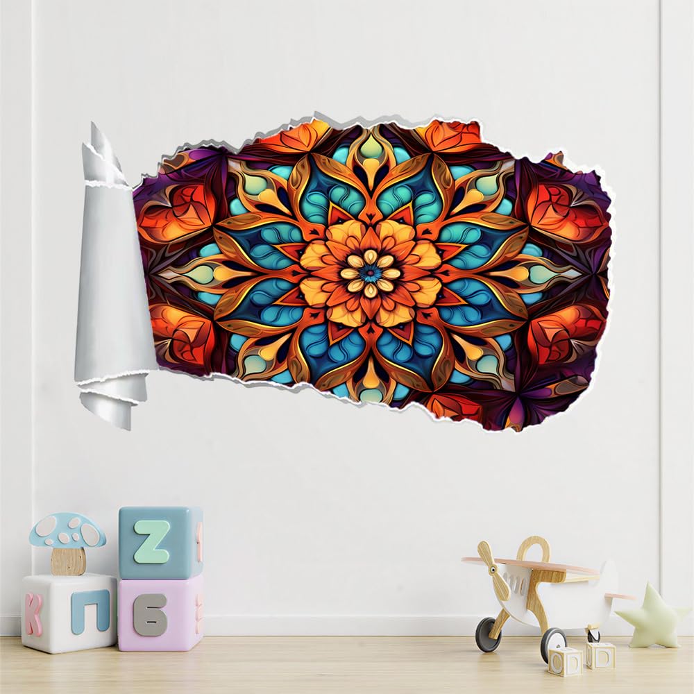 3D Wandtattoo Wanddurchbruch, Mandala Durchbruch Wandaufkleber für Kinderzimmer, sticker für Wohnzimmer, Blumen Wandsticker, Wandbild Junge Mädchen Schlafzimmer