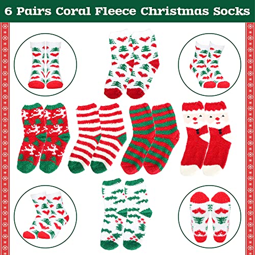 Christmas Socks Women Men 6 Pairs Home Fuzzy Winter Warm Slipper Socks For Family Kids Novelty Xmas Tree Santa Claus New Year Party One Size Coral Fleece Cozy Socks Decorations For Boy Girl Funny Gift #TOP1