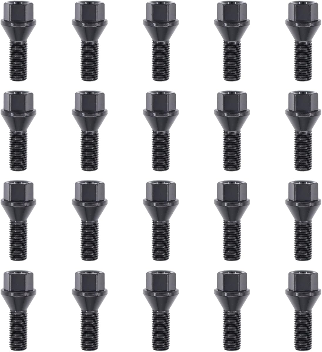MOTOKU Juego de 20 pernos de rueda M12 x 1,5, tuercas, pernos de 12 mm x 1,5 mm | Para BMW E46 E90 E39 E60 E53 135i 318i 525i M3 M5 M6 328i