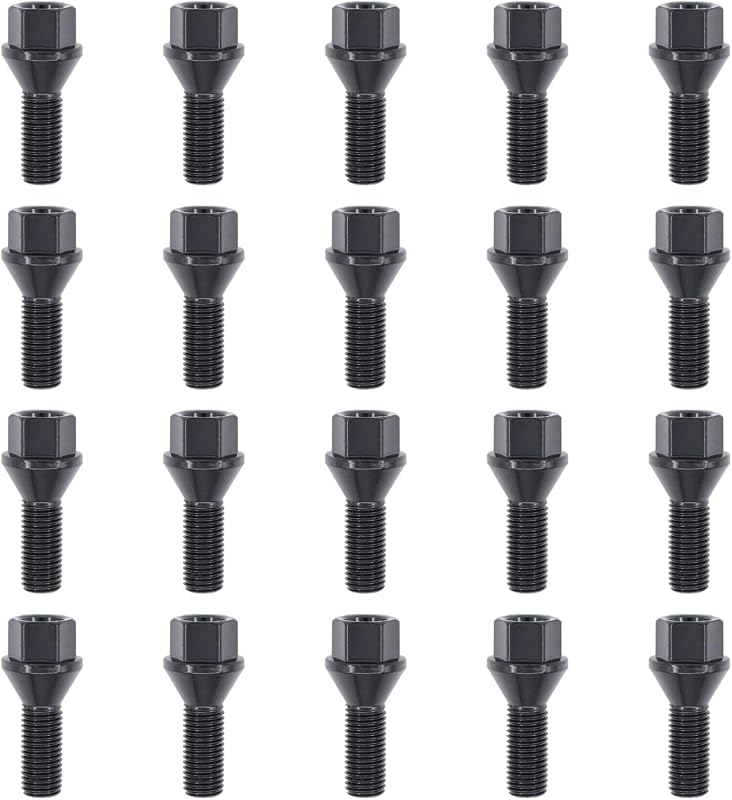MOTOKU Juego de 20 pernos de rueda M12 x 1,5, tuercas, pernos de 12 mm x 1,5 mm | Para BMW E46 E90 E39 E60 E53 135i 318i 525i M3 M5 M6 328i