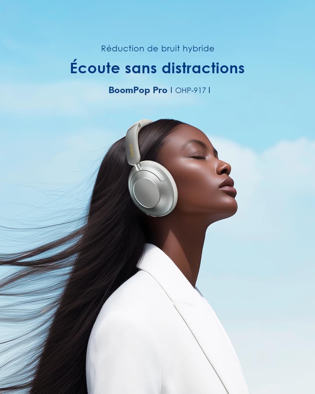 Oraimo BoomPop Pro - Casque Bluetooth Autonomie 82H sans Fil Réduction de Bruit ANC Basses Profondes 40mm Micro ENC Prise Jack Double Connexion Pliable Télétravail Musique Sport