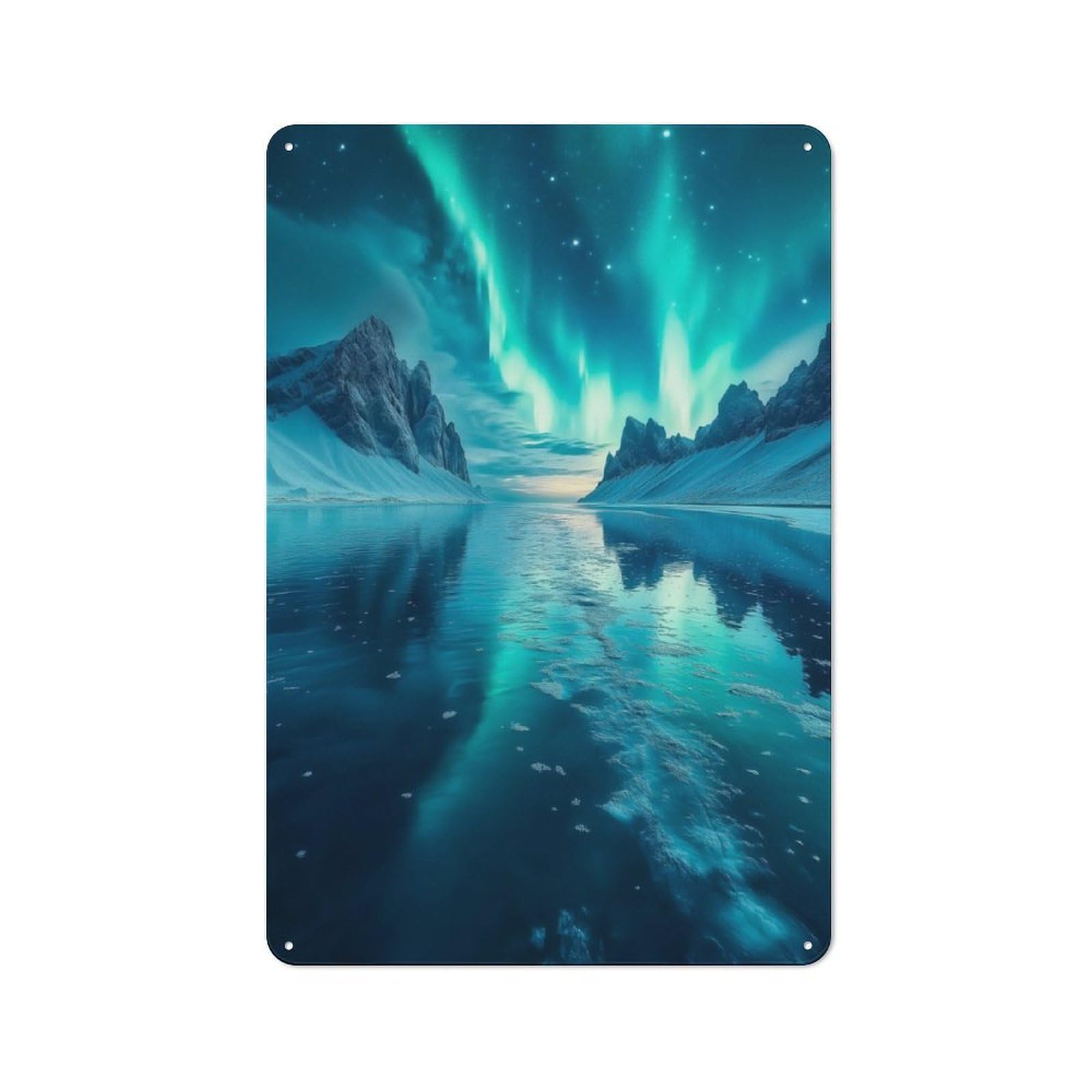 Junmoney Aurora Borealis Over Mountains Metal Plaque 30X20cm With For Garage Wall, Rustic Decor, For Winter Interiors And Metal Sign Collectors