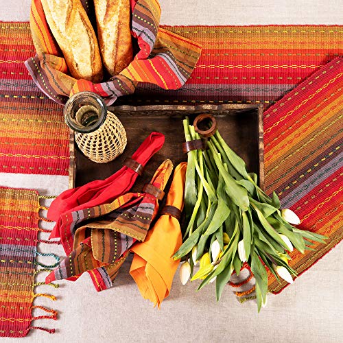 Cotton Craft Salsa Stripe Table Runner -Premium Cotton - Halloween Harvest Autumn Fall Thanksgiving Holiday Christmas Xmas Dining Celebration Festive Party Tablerunner Setting - 14X108 Red Rust Multi #TOP4